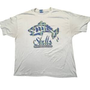 90s Tourist Shells Florida Seafood Fish Tee Coastal Single Stitch‎ Graphic XL